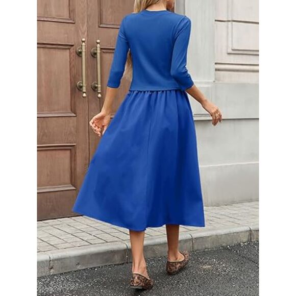 2 Piece Knit Cardigan Elastic Waist Midi Skirt, SMALL, 5K-143SET003 - Picture 2 of 2